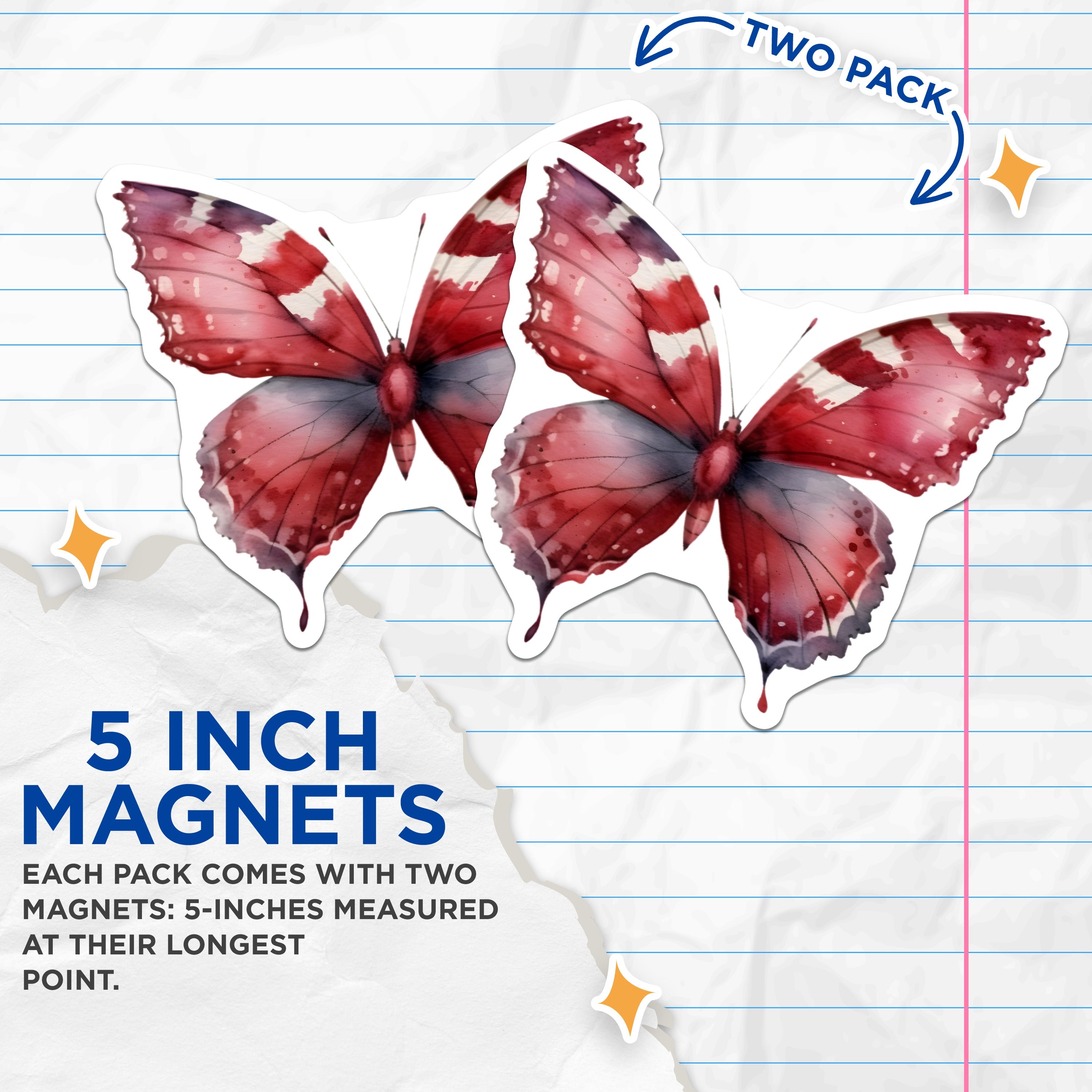 (2 Pack) Watercolor Butterfly Magnets - Aesthetic Nature Decor - Fridge Accent Locker Magnets - 5 Inches On Longest Side - Thick Durable Magnet - Made in USA - MAG36203