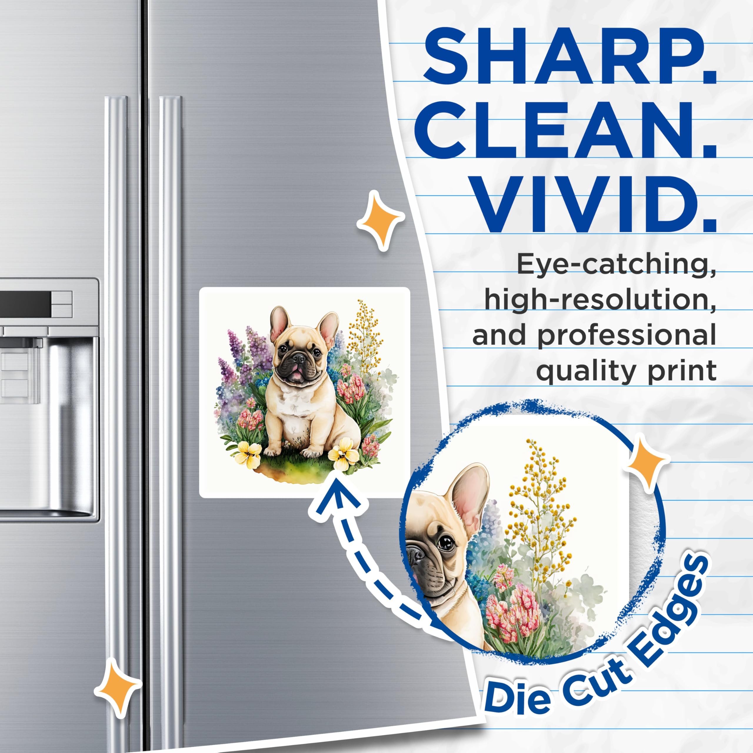 (2 Pack) French Bulldog Magnets - Cute Dog Floral Decor - Animal Lover Home Accessories - 5" On Longest Side - Premium Magnet - for Cars, Refrigerators, Toolboxes, Lockers - Made in USA - MAG14726