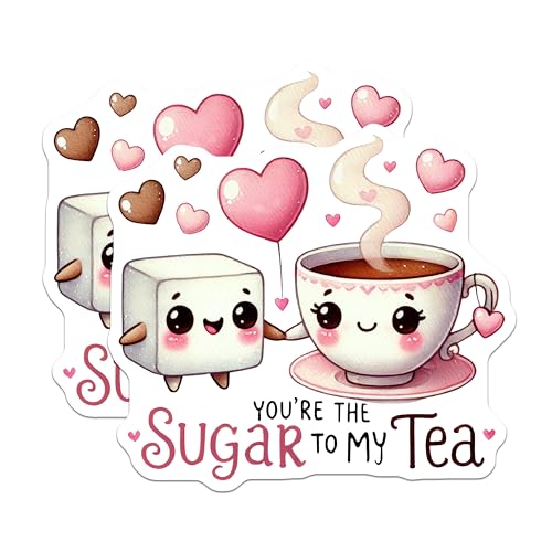(2 Pack) Cute Sugar Tea Stickers - Kawaii Coffee Stickers - Adorable Hot Drink Stickers - 5" On Longest Side - Sticks to Any Smooth Flat Surface - Made in USA - BMCS3569