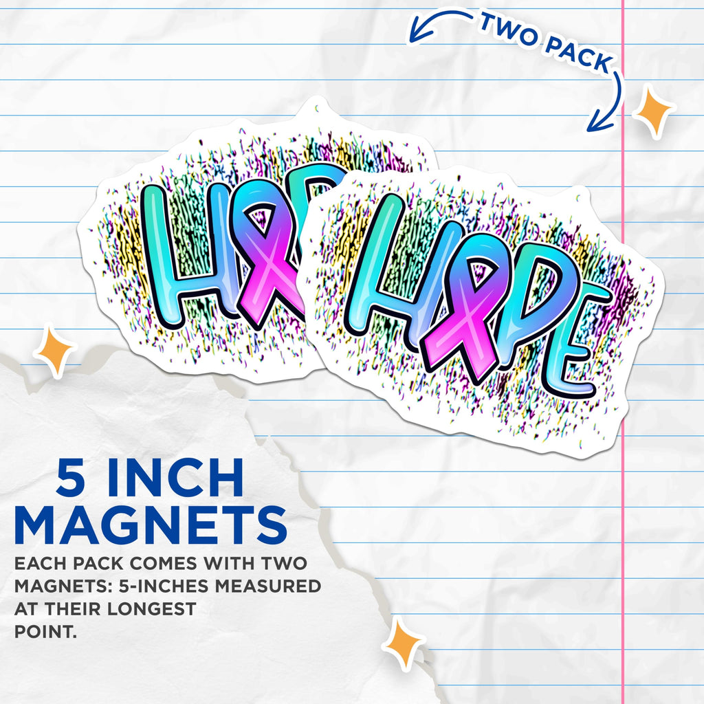 (2 Pack) Hope Ribbon Magnets - Awareness Magnets - Inspirational Saying Magnets - 5" On Longest Side - Premium Magnet - for Cars, Refrigerators, Toolboxes, Lockers - Made in USA - MAG18860
