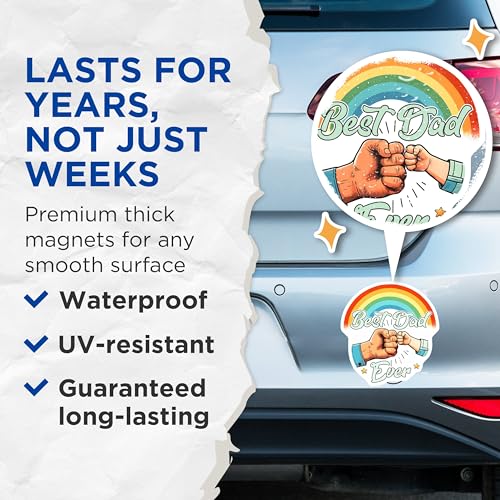 (2 Pack) Best Dad Ever Magnets - Father's Day Decor - Unique Dad Appreciation - Cool Dad Gifts - 5" On Longest Side - for Cars, Fridges, Toolboxes - Made in USA - MAG7476