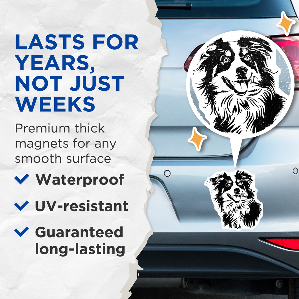 (2 Pack) Border Collie Dog Magnets - Cute Pet Fridge Decor - Animal Lover Items - Dog Mom Dad Present - 5 Inches On Longest Side - Thick Durable Magnet - Made in USA - MAG37448