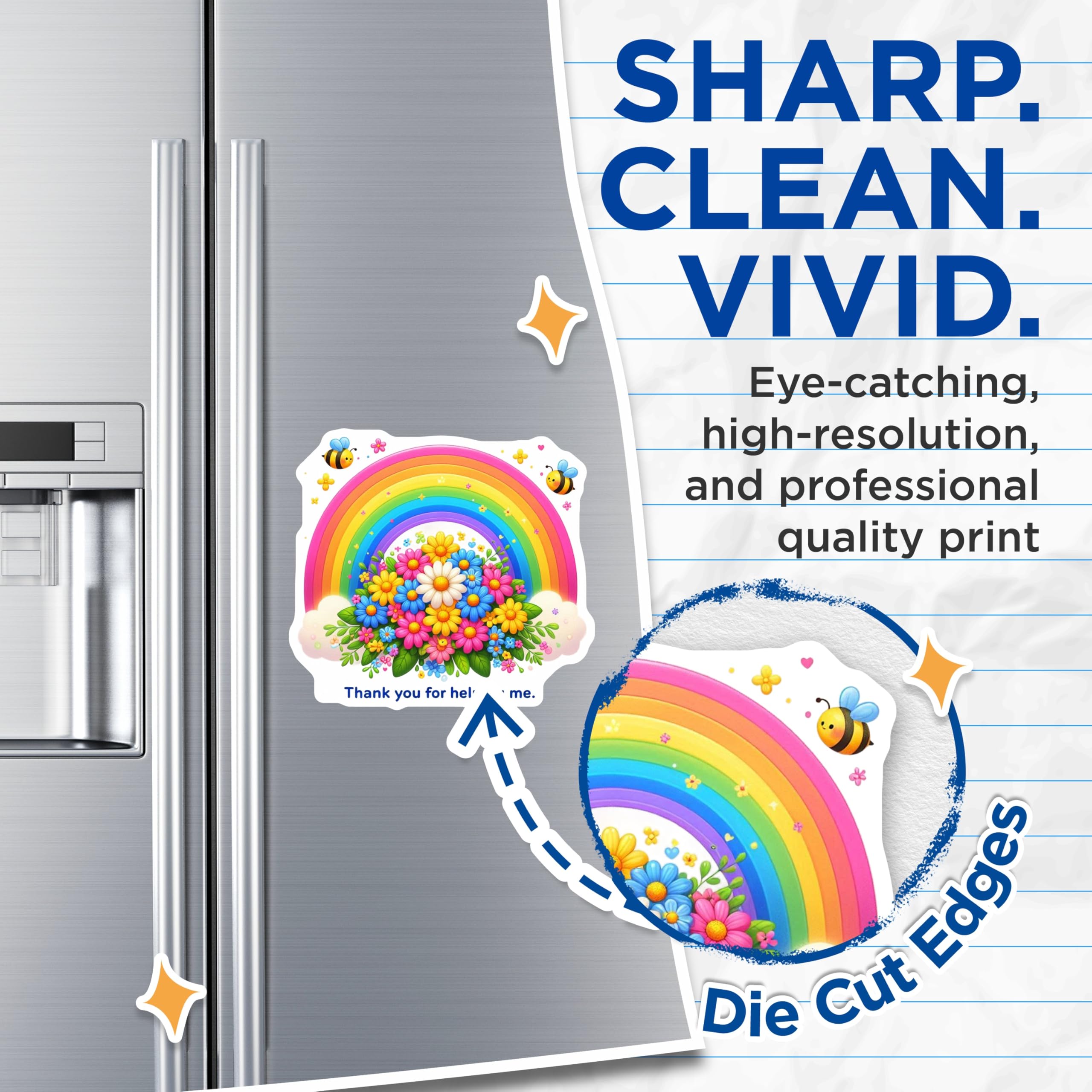(2 Pack) Thank You Magnets - Rainbow Flower Art - Appreciation Gifts for Friends - 5" On Longest Side - Premium Magnet - for Cars, Refrigerators, Toolboxes, Lockers - Made in USA - MAG14280