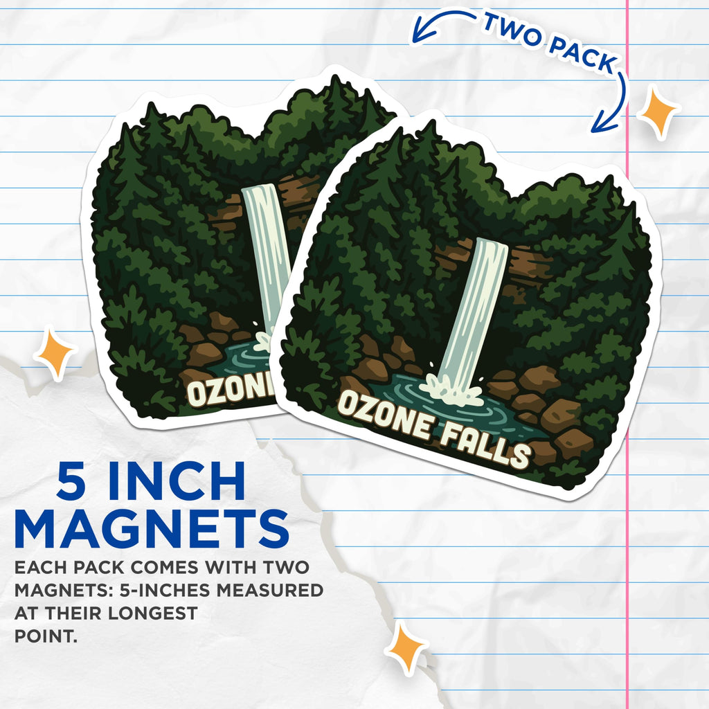 (2 Pack) Ozone Falls Magnets - Tennessee Waterfall Scene - Appalachian Landscape Art - Outdoor Adventure Souvenirs - 5 Inches On Longest Side - Thick Durable Magnet - Made in USA - MAG19551