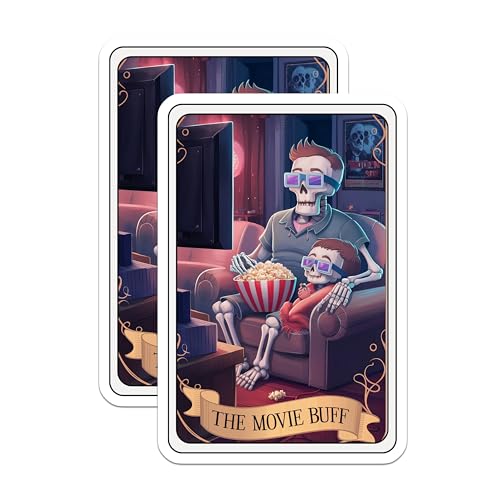 (2 Pack) The Movie Buff Stickers - Skeleton Movie Night Stickers - Fun Movie Lover Stickers - 5" On Longest Side - Sticks to Smooth Flat Surfaces - Made in USA - BMCS4476