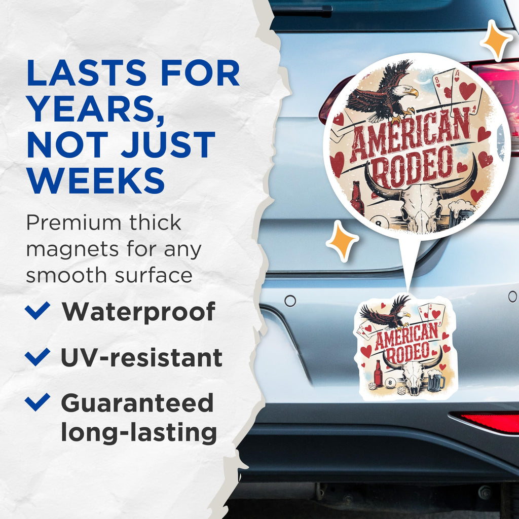 (2 Pack) American Rodeo Magnets - Bald Eagle Bull Skull - Western Country Bar Decor - 5 Inches On Longest Side - Thick Durable Magnet - Made in USA - MAG21237