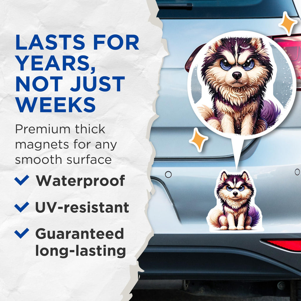 (2 Pack) Grumpy Husky Magnets - Cute Angry Dog - Fridge Decor - 5" On Longest Side - Premium Magnet - for Cars, Refrigerators, Toolboxes, Lockers - Made in USA - MAG15774