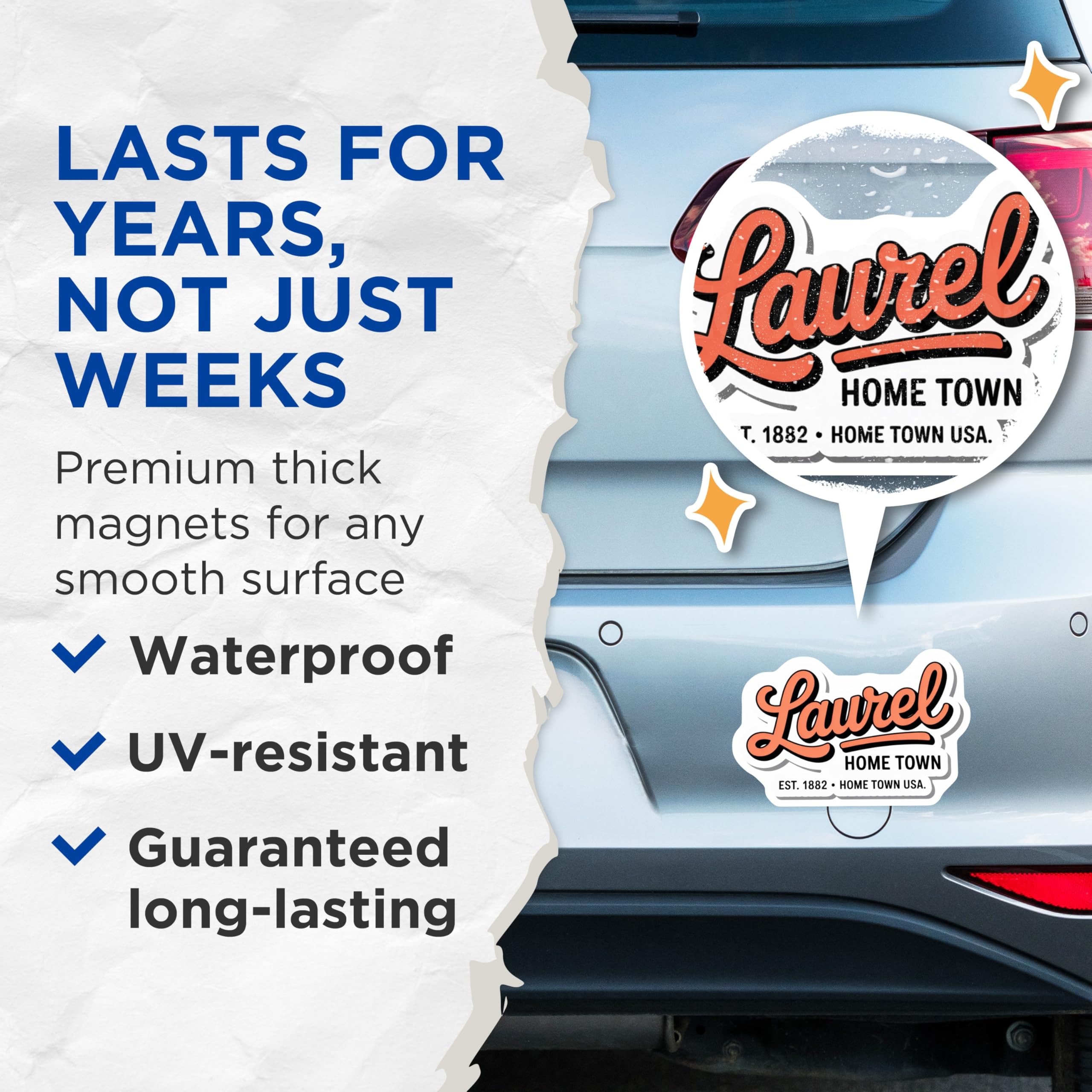 (2 Pack) Laurel Hometown Magnets - Est 1882 USA Souvenir - Vintage Community Pride - Retro Local Identity - 5 Inches On Longest Side - Thick Durable Magnet - Made in USA - MAG19140