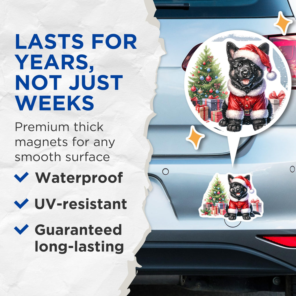 (2 Pack) Christmas Puppy Magnets - Santa Dog Holiday Decor - Cute Pet Refrigerator Accessory for Animal Lovers - 5 Inches On Longest Side - Thick Durable Magnet - Made in USA - MAG25084