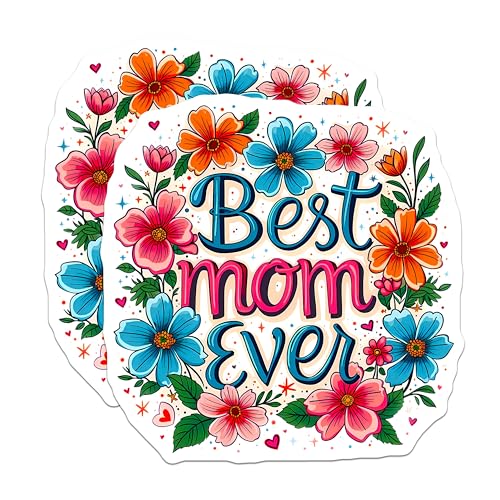 (2 Pack) Best Mom Ever Stickers - Floral Mom Stickers - Mother's Day Celebration Stickers - 5" On Longest Side - Sticks to Smooth Flat Surfaces - Made in USA - BMCS6584