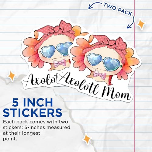 (2 Pack) Axolotl Mom Stickers - Cute Axolotl - Adorable Axolotl Decals - 5" On Longest Side - Sticks to Smooth Flat Surfaces - Made in USA - BMCS7783