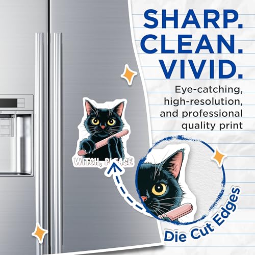 (2 Pack) Witch Please Cat Magnets - Cute Black Cat Magnets - Halloween Witch Cat Magnets - 5" On Longest Side - for Cars, Refrigerators, Toolboxes, Lockers - Made in USA BMCS3322