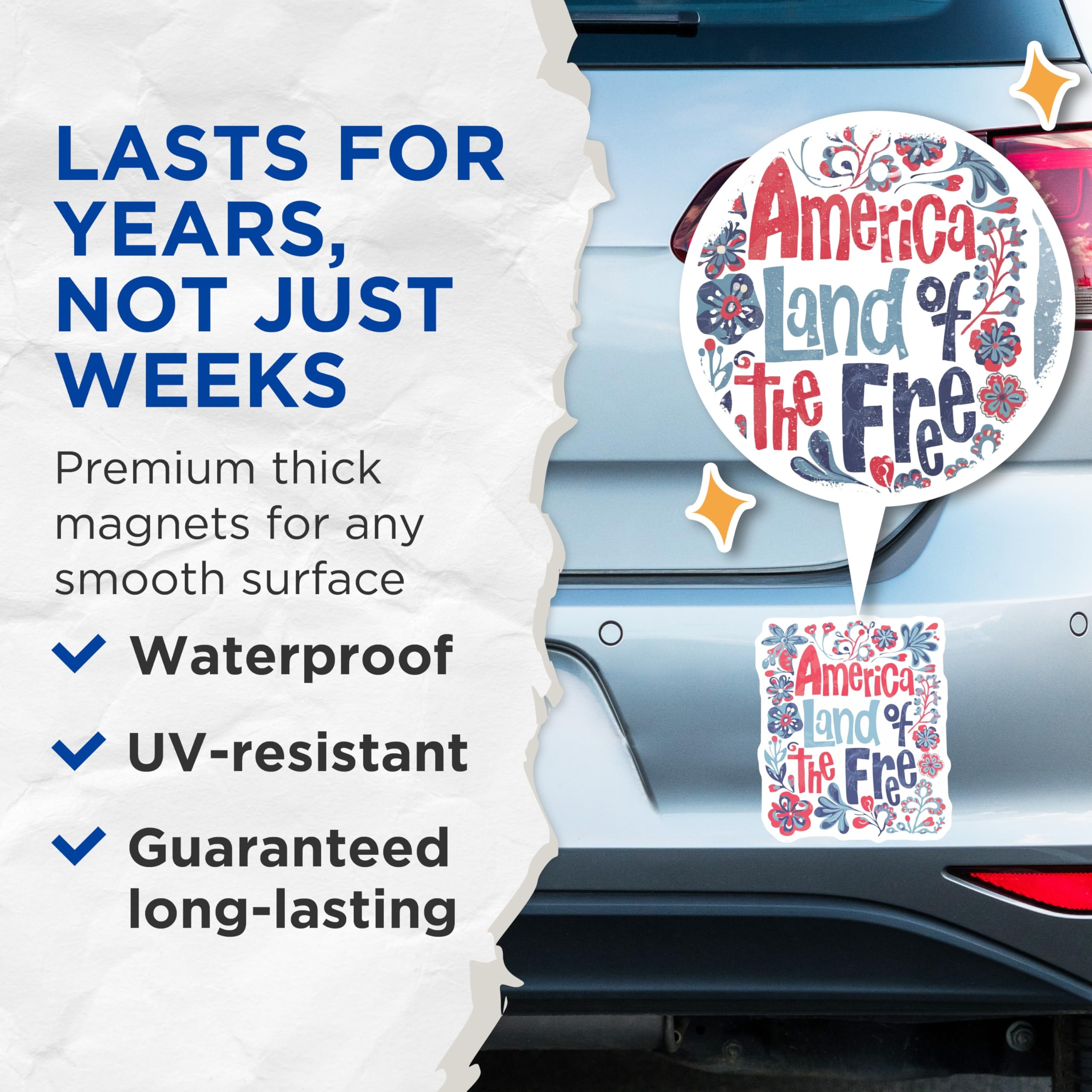 (2 Pack) America Land of The Free Magnets - Patriotic Folk Art Decor - Fourth of July Statement - 5 Inches On Longest Side - Thick Durable Magnet - Made in USA - MAG21157