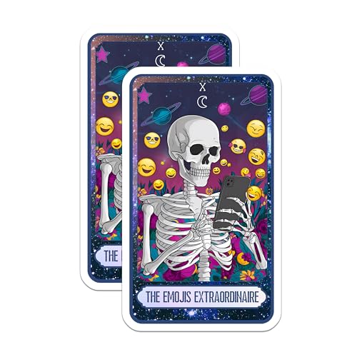 (2 Pack) Skeleton Emoji Stickers - Funny Skull Sticker - Celestial Skeleton Decor - 5" On Longest Side - Sticks to Smooth Flat Surfaces - Made in USA - BMCS9996