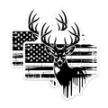 (2 Pack) American Flag Deer Magnets - Patriotic Buck Wildlife Decor - Hunter Emblem - Distressed Flag Design - 5 Inches On Longest Side - Thick Durable Magnet - Made in USA - MAG20308