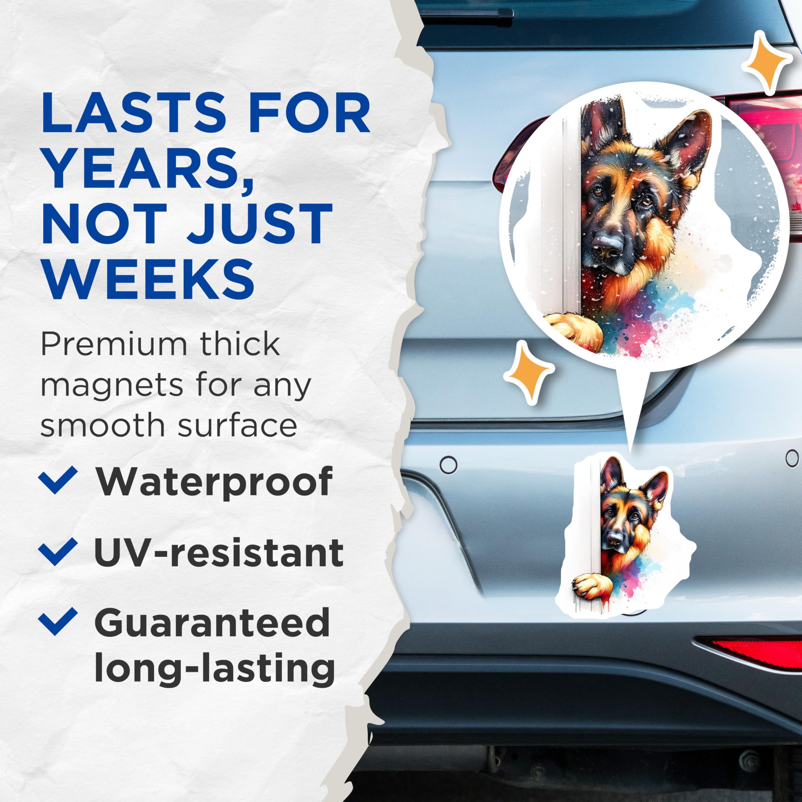 (2 Pack) German Shepherd Magnets - Cute Dog Art Decor - Fridge Magnets Pet Lover Gift - 5" On Longest Side - Premium Magnet - for Cars, Refrigerators, Toolboxes, Lockers - Made in USA - MAG15500