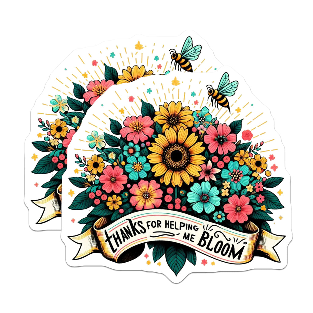 (2 Pack) Helping Me Bloom Magnets - Floral Thank You - Teacher Appreciation Decor - 5" On Longest Side - Premium Magnet - for Cars, Refrigerators, Toolboxes, Lockers - Made in USA - MAG15111