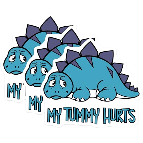 (3 Pack) My Tummy Hurts Decals - Sad Dinosaur Sticker - Funny Stickers for Laptop- 3 Inches On Longest Side - Easy Peel & Apply - Made in USA - 3MCS5507