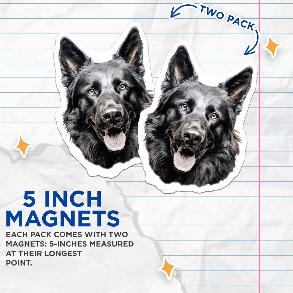 (2 Pack) Black German Shepherd Dog Magnets - Pet Lover Accessory - Canine Art Decor - Refrigerator Car Magnets - 5 Inches On Longest Side - Thick Durable Magnet - Made in USA - MAG28777