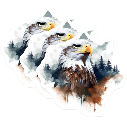 (3 Pack) Bald Eagle Decals - Laptop Stickers - Wildlife Decals - 3 Inches On Longest Side - Easy Peel & Apply - Made in USA - 3MCS2581