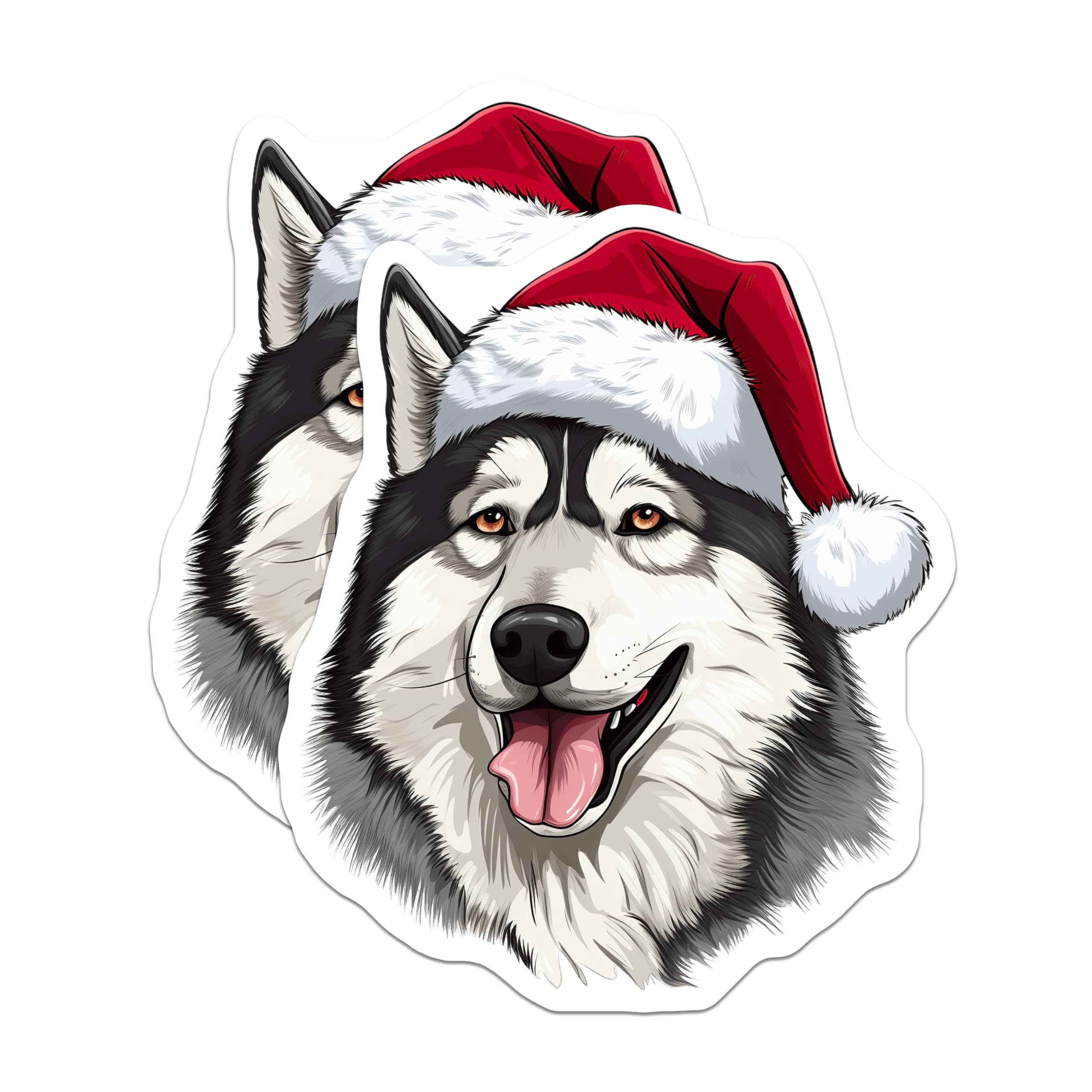 (2 Pack) Christmas Husky Magnets - Santa Hat Dog Decor - Holiday Refrigerator Art for Dog Lovers - 5 Inches On Longest Side - Thick Durable Magnet - Made in USA - MAG30527
