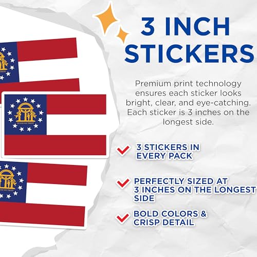 (3 Pack) Georgia Flag Decals - State Pride Stickers - Laptop Decal - Peach State - USA Georgia - 3 Inches On Longest Side - Easy Peel & Apply - Made in USA - 3MCS0182