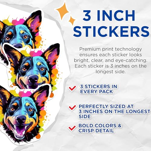 (3 Pack) Blue Heeler Decals - Dog Breed Stickers - Laptop Decal - 3 Inches On Longest Side - Easy Peel & Apply - Made in USA - 3MCS0630