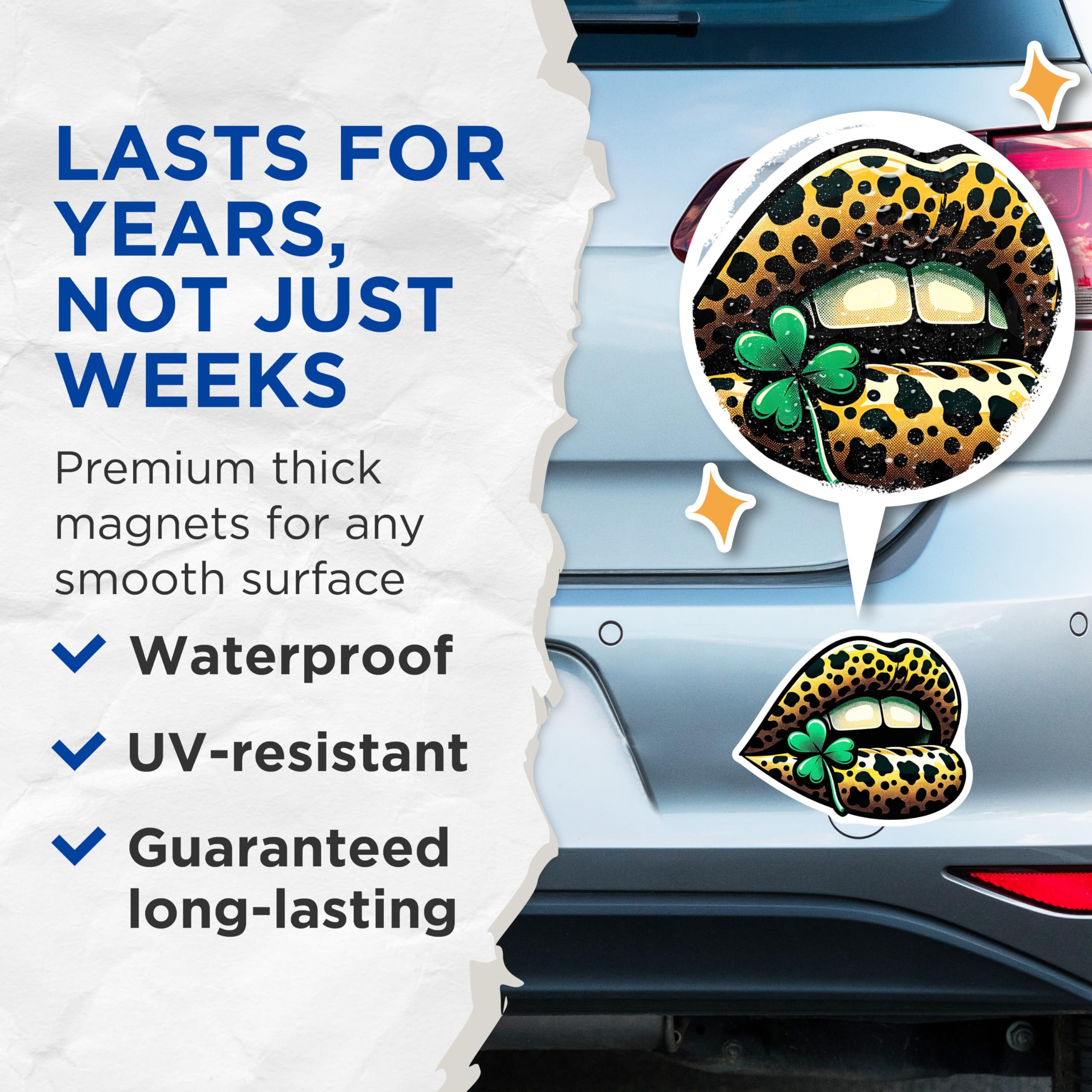 (2 Pack) Leopard Print Lips Magnets - Clover Mouth Art - St Patricks Day Fridge Decor - 5" On Longest Side - Premium Magnet - for Cars, Refrigerators, Toolboxes, Lockers - Made in USA - MAG17022