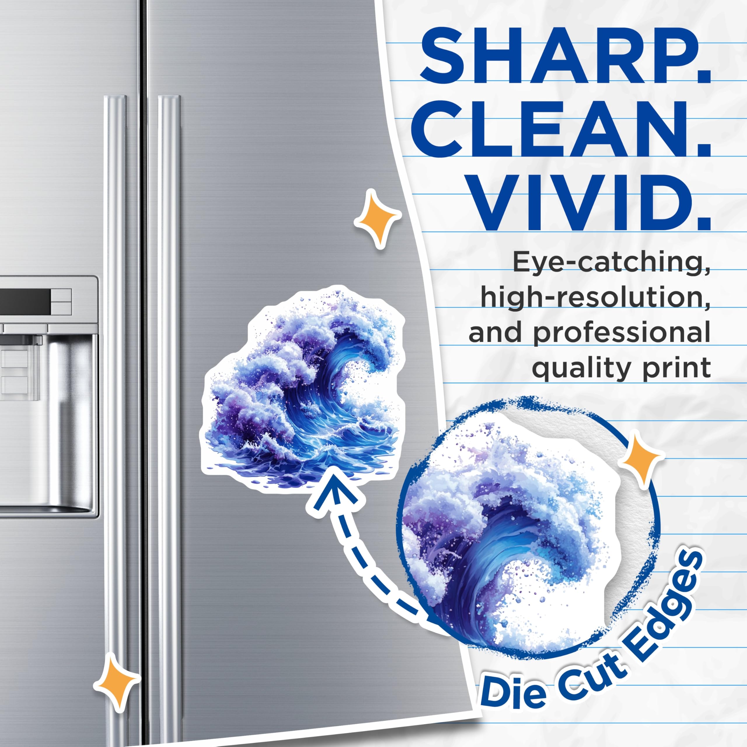 (2 Pack) Crashing Ocean Wave Magnets - Dynamic Blue Sea Wave Art - Coastal Fridge Locker Decor - 5 Inches On Longest Side - Thick Durable Magnet - Made in USA - MAG26135