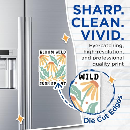 (2 Pack) Bloom Wild Burn Bright Magnets - Inspirational Floral - Motivational Quote - Office Cubicle ation - 5" On Longest Side - for Cars, Fridges, Toolboxes - Made in USA - MAG3835
