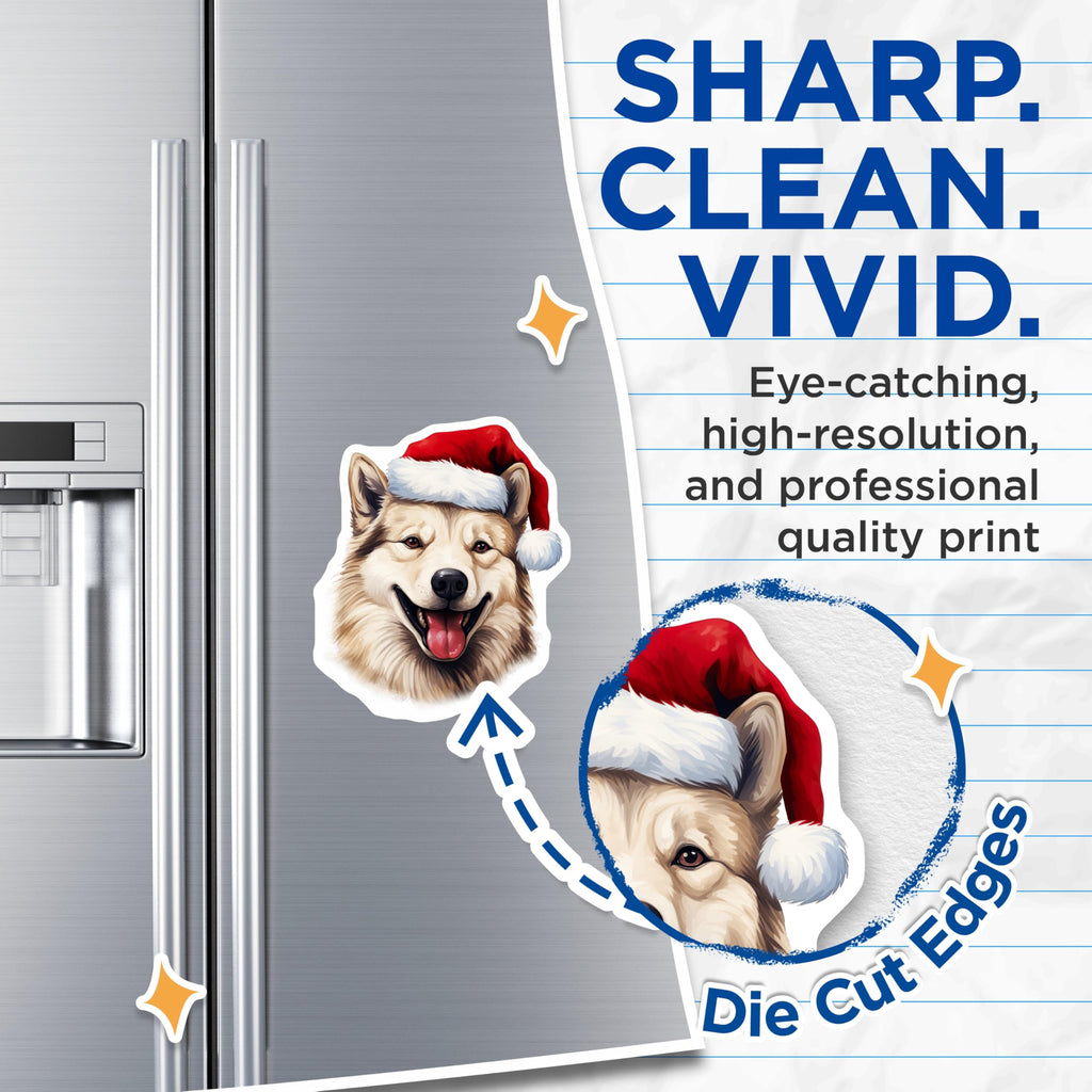 (2 Pack) Husky Dog Magnets - Santa Hat Pet Decor - Christmas Animal Fridge Art - 5 Inches On Longest Side - Thick Durable Magnet - Made in USA - MAG24578