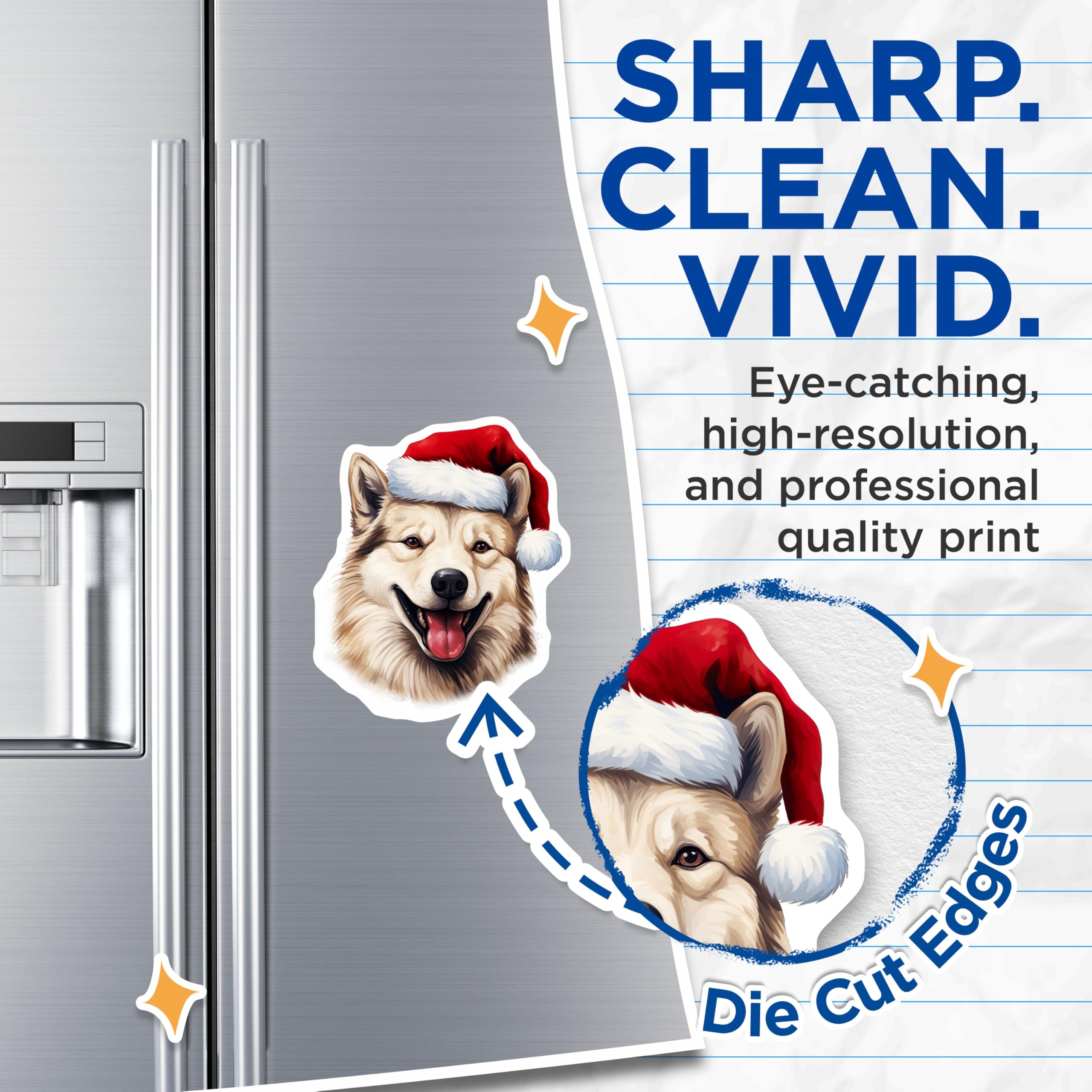 (2 Pack) Husky Dog Magnets - Santa Hat Pet Decor - Christmas Animal Fridge Art - 5 Inches On Longest Side - Thick Durable Magnet - Made in USA - MAG24578