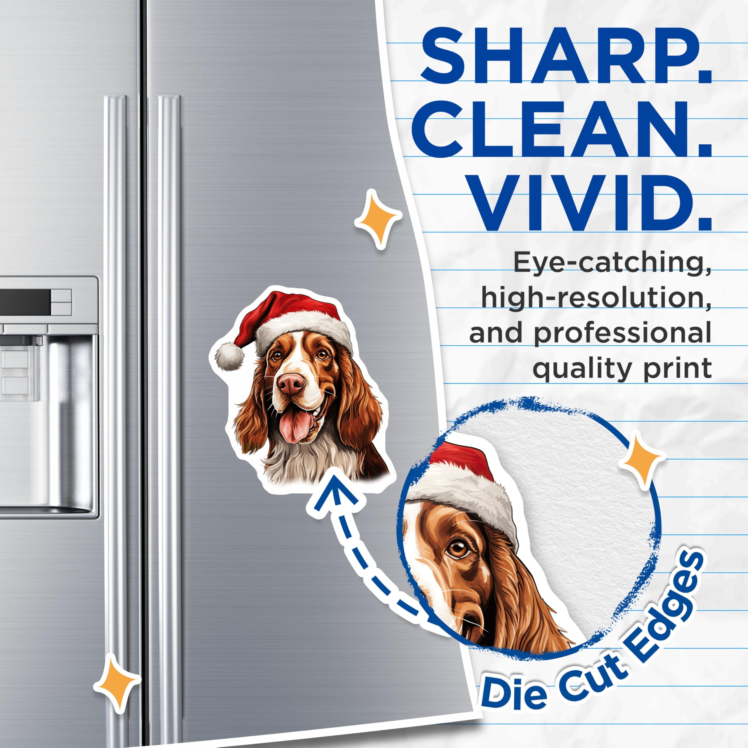 (2 Pack) Springer Spaniel Christmas Magnets - Santa Hat Dog Art - Festive Pet Lover Fridge Decor - 5 Inches On Longest Side - Thick Durable Magnet - Made in USA - MAG26553