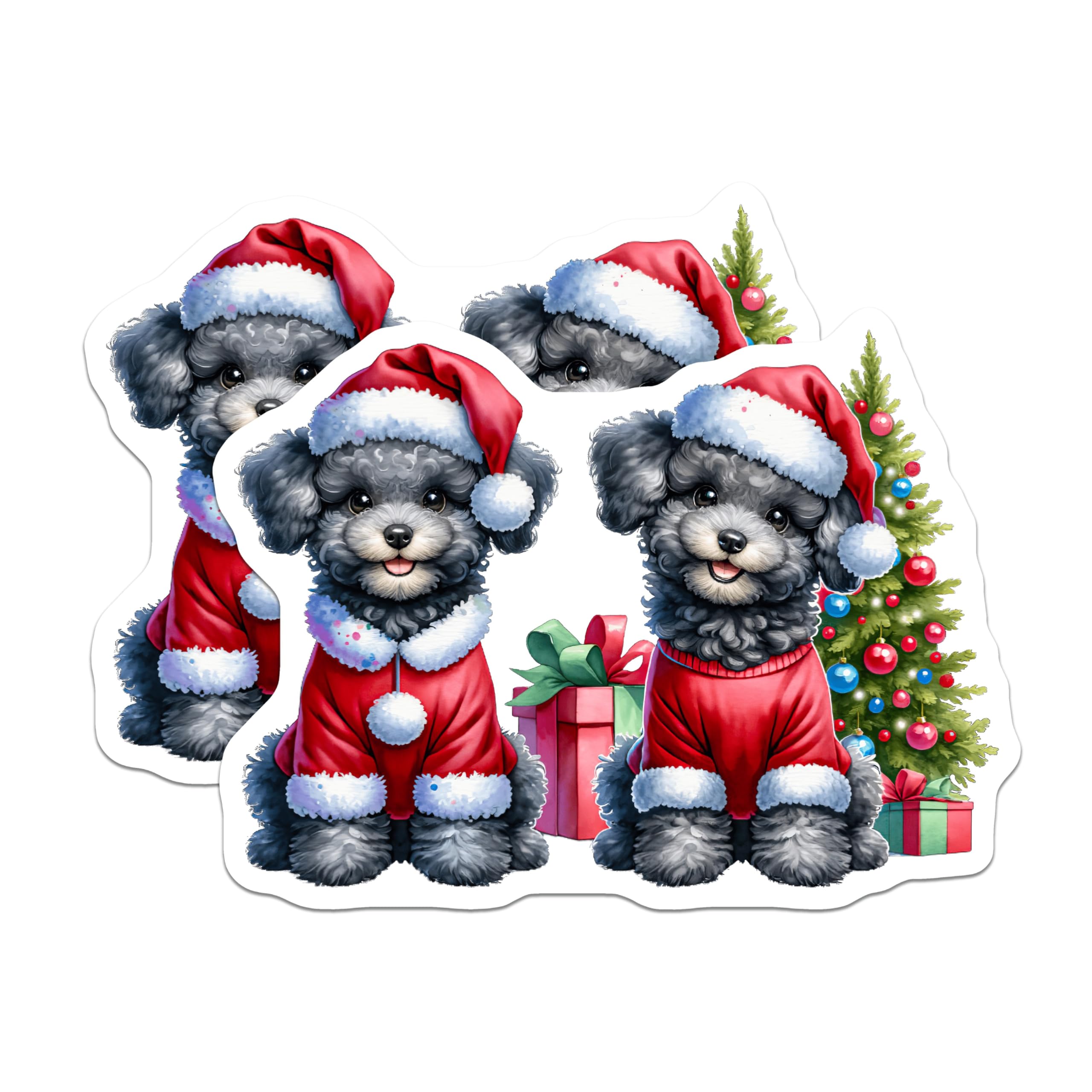 (2 Pack) Festive Christmas Poodle Magnets - Adorable Puppy Holiday Decor - Cute Animal Refrigerator Locker Accessory - 5 Inches On Longest Side - Thick Durable Magnet - Made in USA - MAG23862