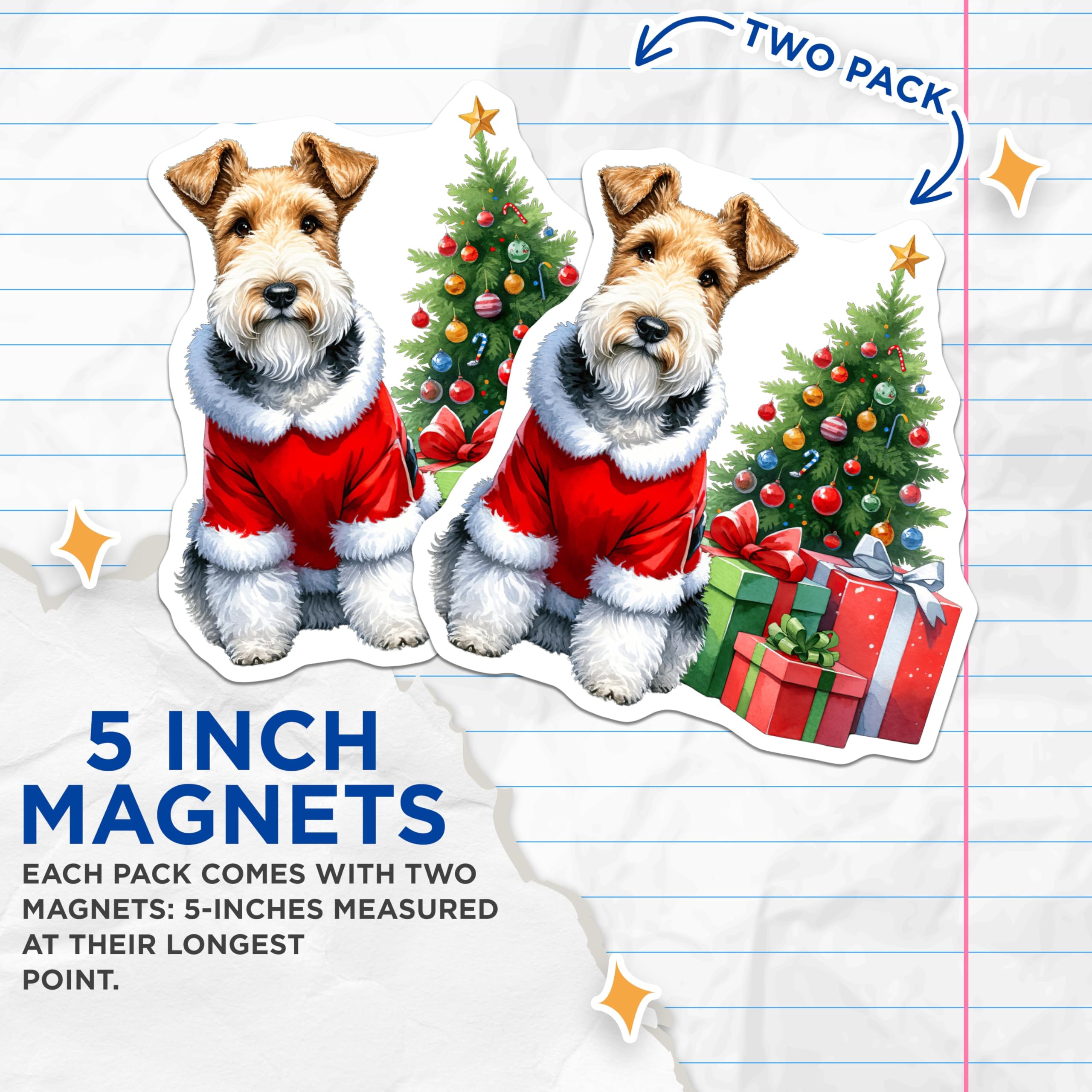 (2 Pack) Santa Wire Fox Terrier Magnets - Christmas Dog Decor - Holiday Refrigerator Art for Dog Moms - 5 Inches On Longest Side - Thick Durable Magnet - Made in USA - MAG27266