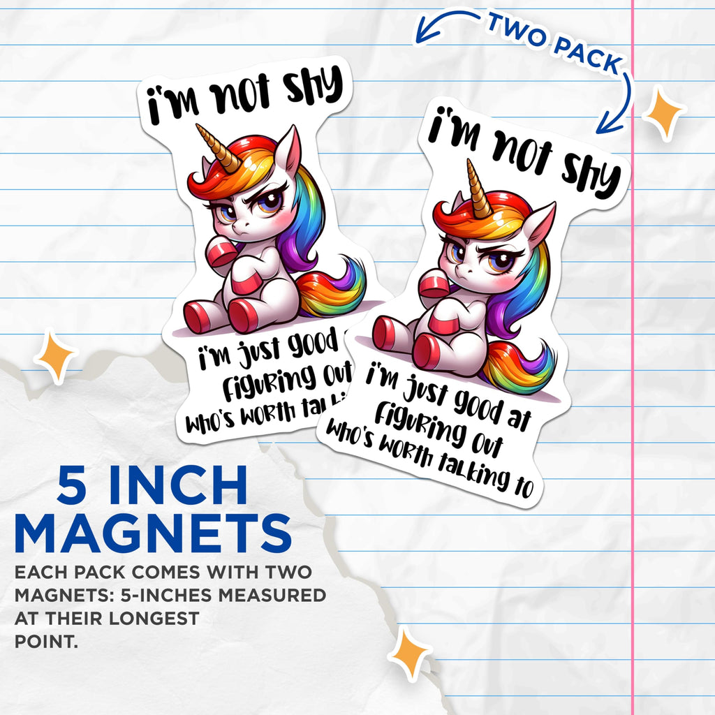 (2 Pack) Sassy Unicorn Magnets - Introvert Attitude - Funny Quote Magnets for Fridge - 5" On Longest Side - Premium Magnet - for Cars, Refrigerators, Toolboxes, Lockers - Made in USA - MAG16468