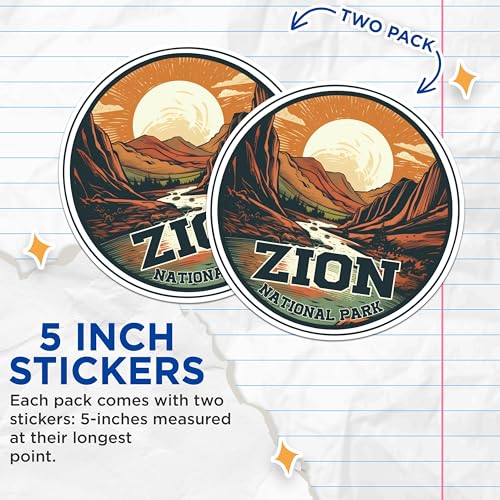 (2 Packs) Zion National Park Stickers - Zion National Park Decals - 5 Inches On Longest Side - Premium Vinyl Decal - Sticks to Any Smooth Flat Surface - Made in USA - BMCS2548
