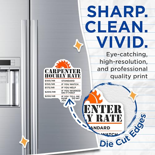 (2 Pack) Carpenter Hourly Rate Magnets Magnets - Funny Carpenter - Carpenter Work Humor - 5" On Longest Side - Made in USA - Sticks to Refrigerators & Metal Surfaces - MAG8631
