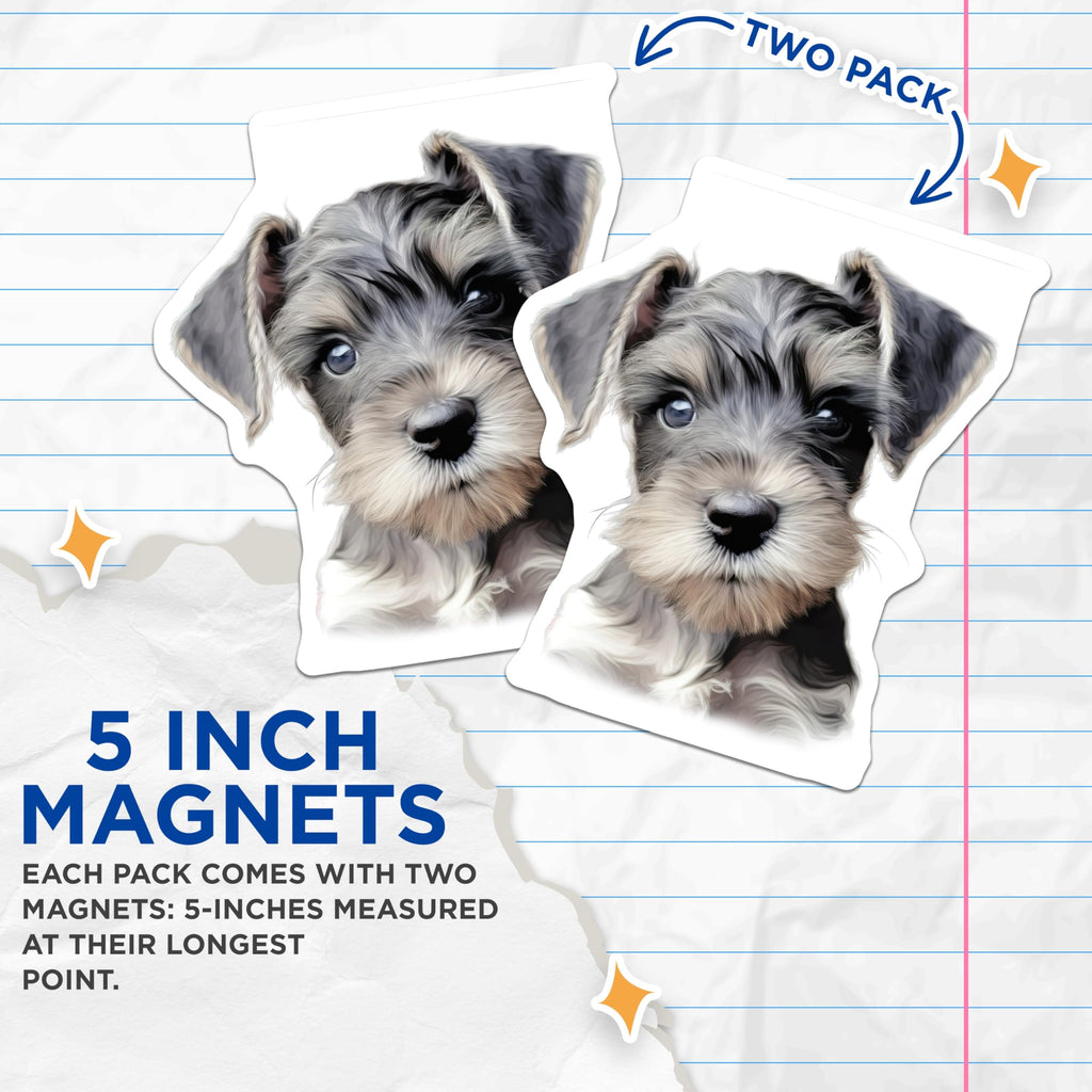 (2 Pack) Schnauzer Puppy Magnets - Miniature Dog Lover Decor - Animal Fridge Display - 5 Inches On Longest Side - Thick Durable Magnet - Made in USA - MAG30831