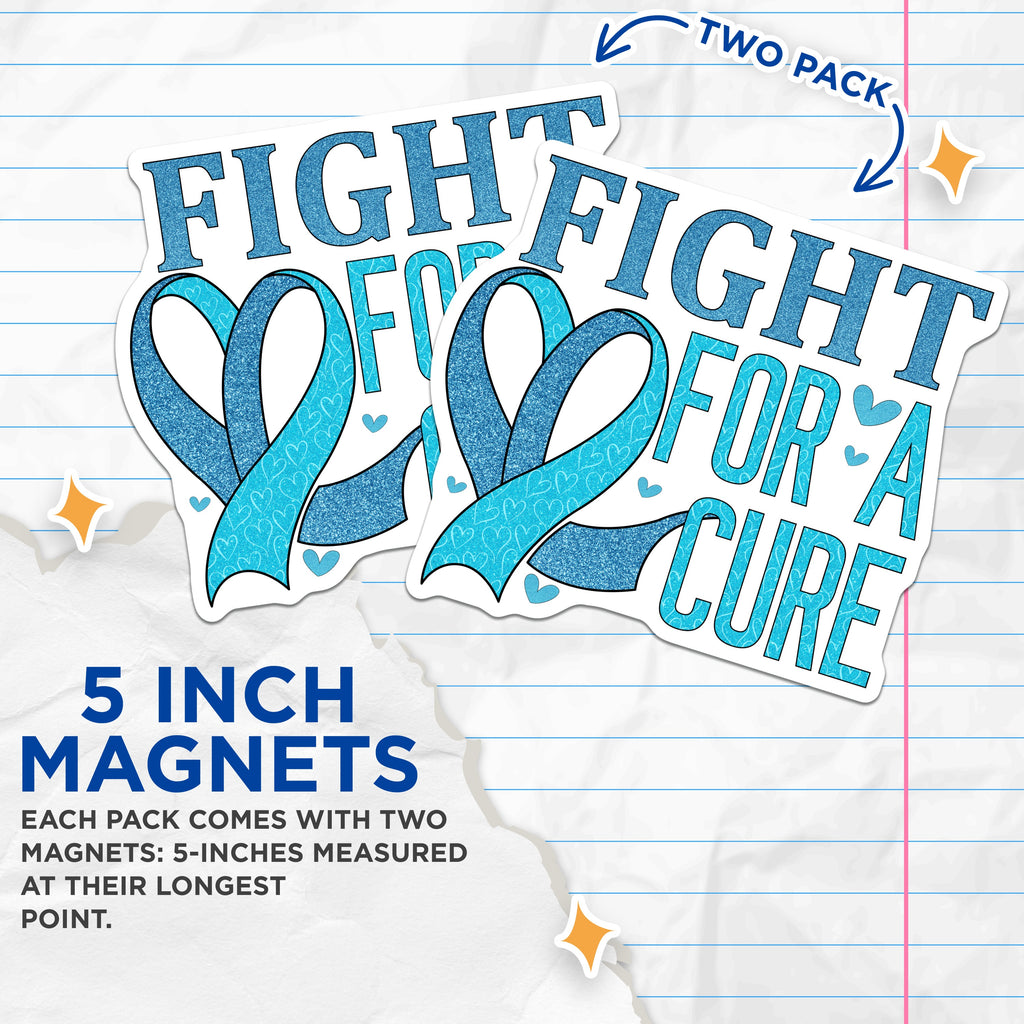 (2 Pack) Fight for A Cure Magnets - Blue Awareness Ribbon - Cancer Support - Inspirational Message - Health Advocate - Hope Decor - 5" - Durable Magnet - Made in USA - MAG37194
