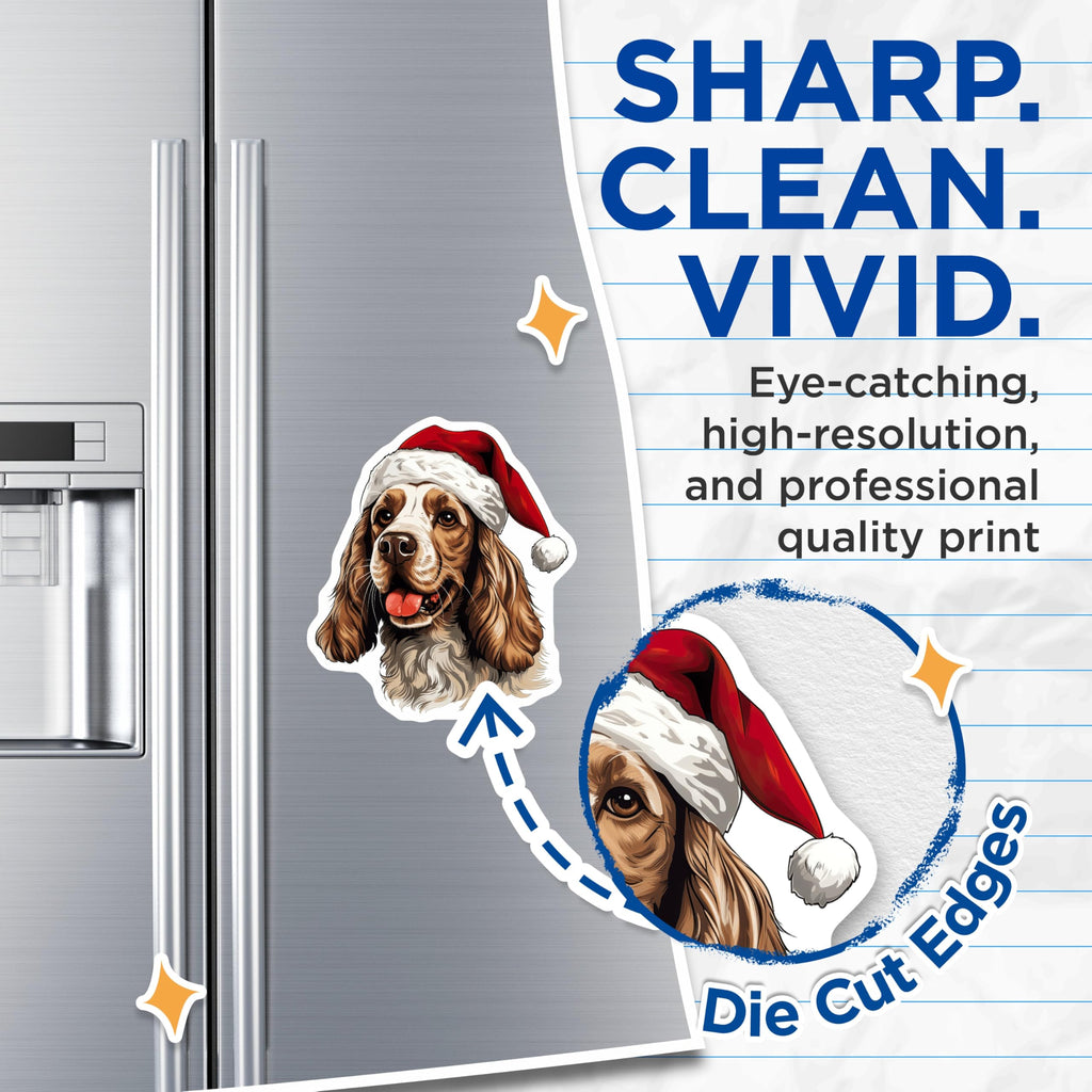 (2 Pack) Christmas Dog Magnets - Santa Hat Spaniel Pup - Holiday Pet Animal Decor - Festive Refrigerator Accessory - 5 Inches On Longest Side - Thick Durable Magnet - Made in USA - MAG26480