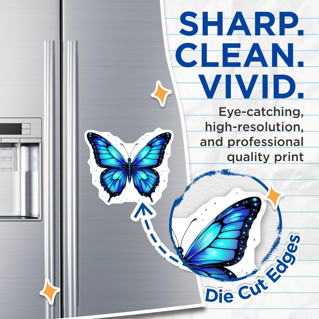 (2 Pack) Butterfly Magnets - Blue Butterfly Decor - Aesthetic Room Decor - 5" On Longest Side - Premium Magnet - for Cars, Refrigerators, Toolboxes, Lockers - Made in USA - MAG14210