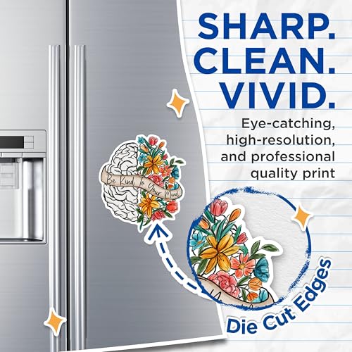(2 Pack) Be Kind to Your Mind Magnets - Brain Art Magnets - Mental Health Awareness Magnets- 5" On Longest Side - for Fridges, Toolboxes, Cars - Made in USA - MAG2850