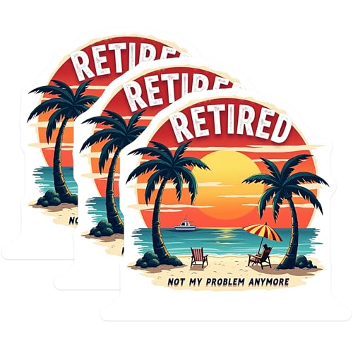 (3 Pack) Retired Life Decals - Beach Scene - Retirement Humor - 3 Inches On Longest Side - Easy Peel & Apply - Made in USA - 3MCS2140