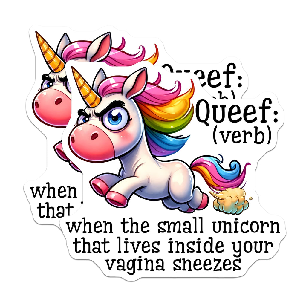 (2 Pack) Queef Unicorn Magnets - Funny Definition - Snarky Sarcastic Gag - 5" On Longest Side - Premium Magnet - for Cars, Refrigerators, Toolboxes, Lockers - Made in USA - MAG16798