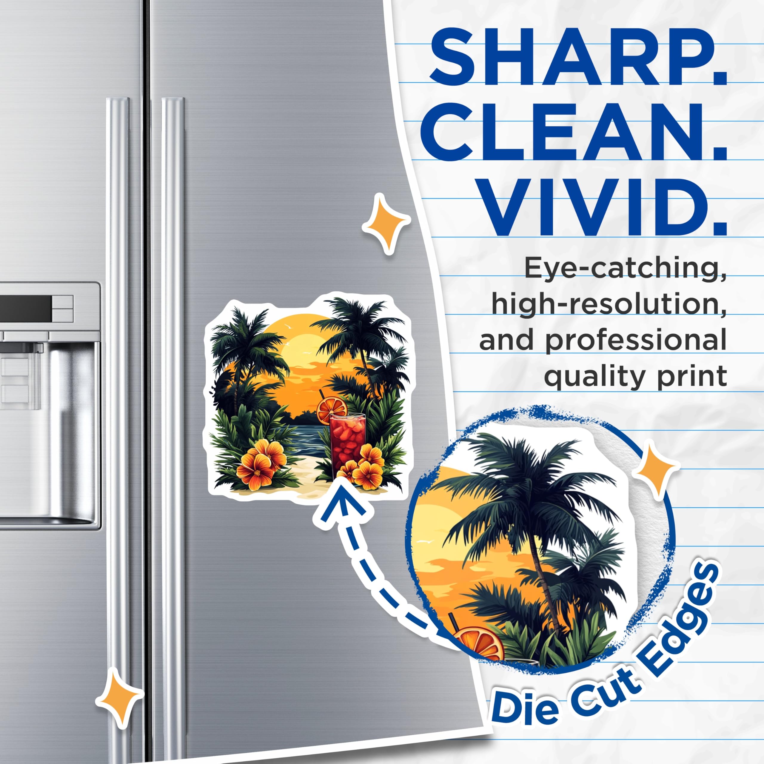 (2 Pack) Tropical Sunset Magnets - Summer Beach Decor - Island Life Souvenirs - 5 Inches On Longest Side - Thick Durable Magnet - Made in USA - MAG30919