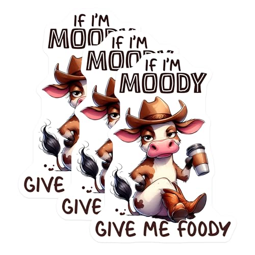 (3 Pack) Moody Cow Decals - Funny Animal Stickers - Coffee Lover Decals - 3 Inches On Longest Side - Easy Peel & Apply - Made in USA - 3MCS2563
