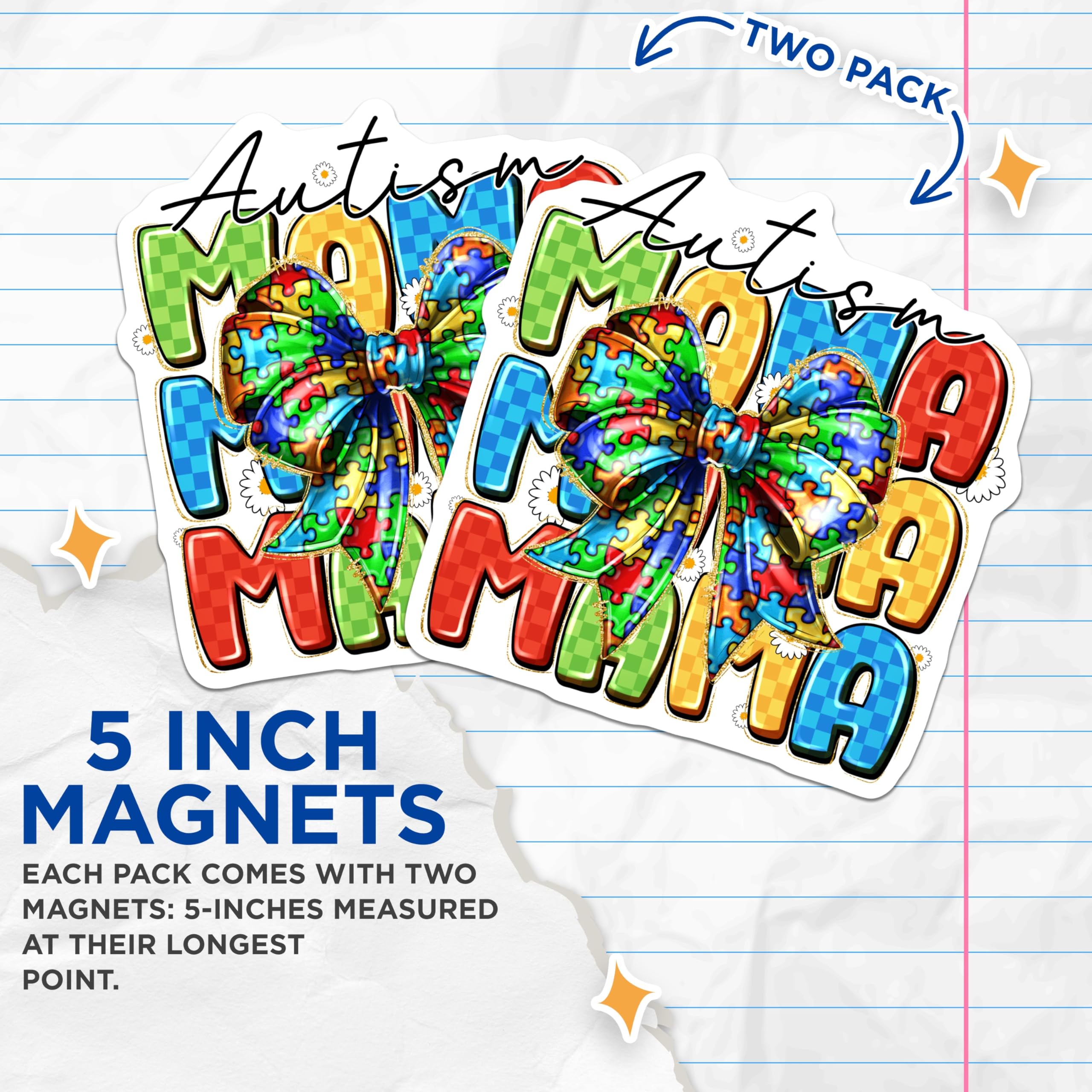 (2 Pack) Autism Mama Magnets - Neurodiversity Awareness - Proud Mom Supporter Design - 5 Inches On Longest Side - Thick Durable Magnet - Made in USA - MAG29774