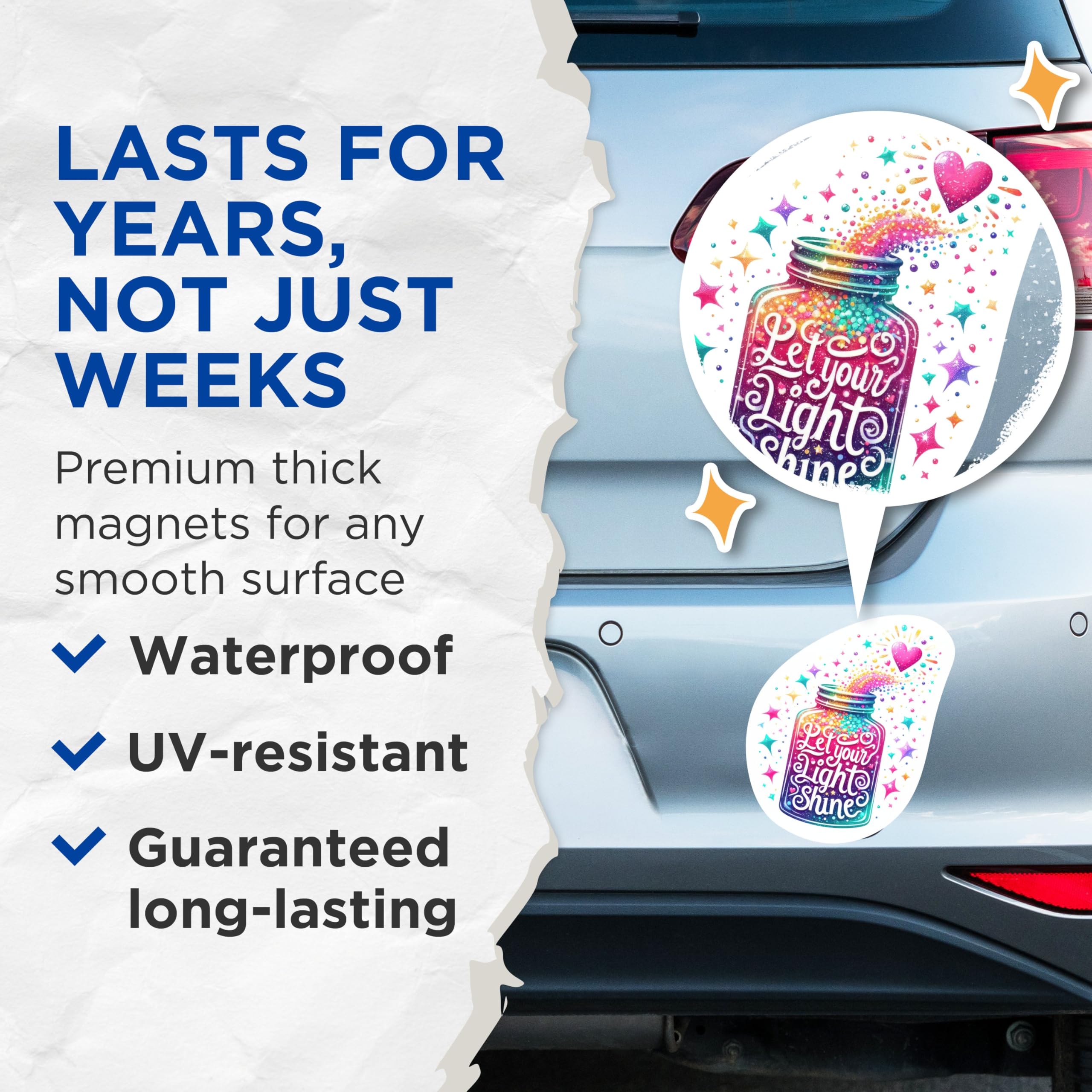 (2 Packs) Let Your Light Shine Magnets - Positive Inspirational Motivational Magnets - 5 Inches On Longest Side - Premium Magnet - for Fridges, Toolboxes, Cars - Made in USA - MAG2306