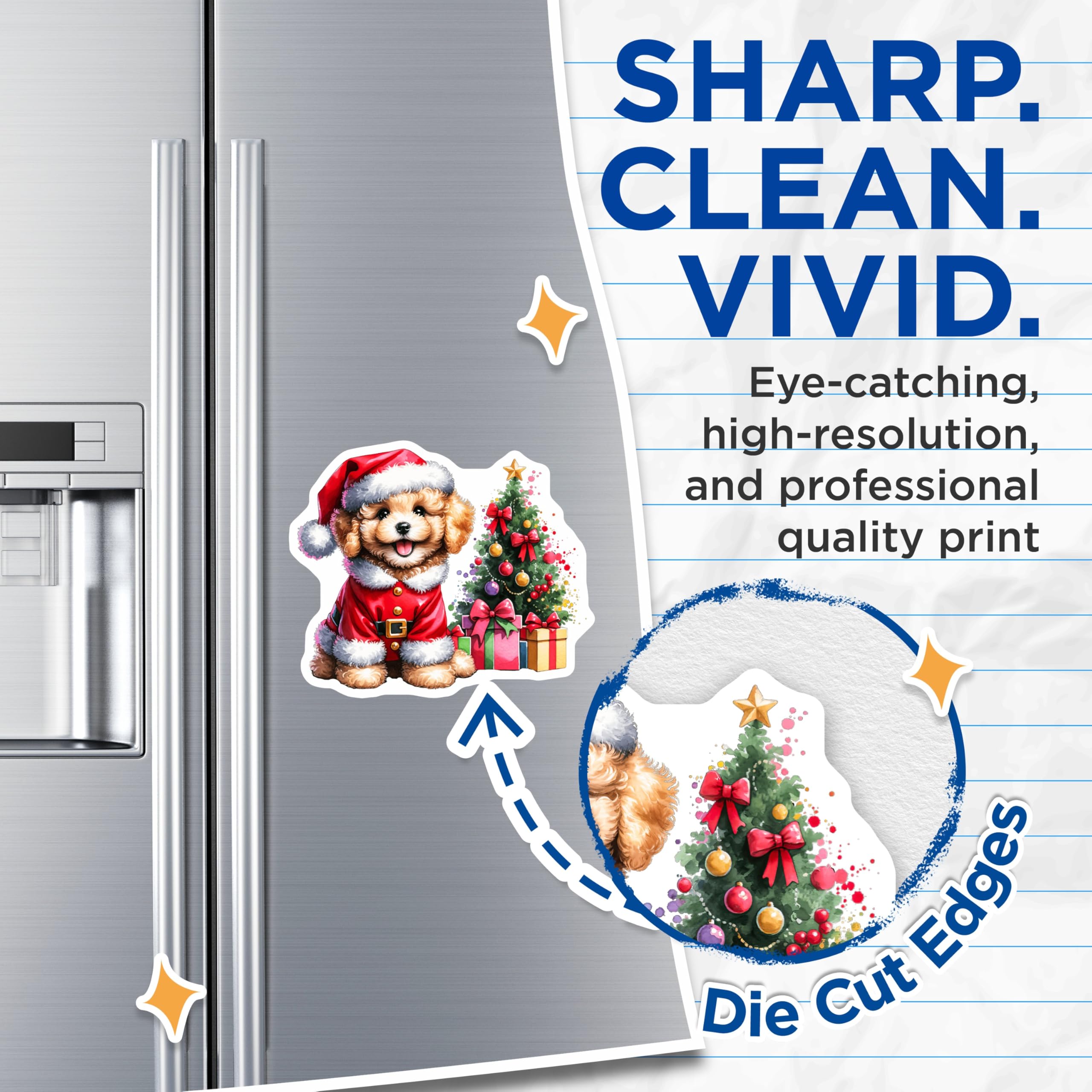 (2 Pack) Santa Puppy Christmas Magnets - Holiday Dog Refrigerator Decor - Festive Pet Lover Accessories - 5 Inches On Longest Side - Thick Durable Magnet - Made in USA - MAG27087